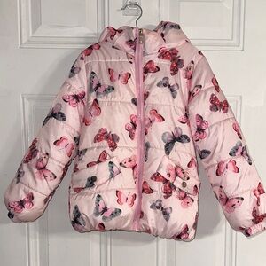 Pink Butterfly Kids Puffer Jacket